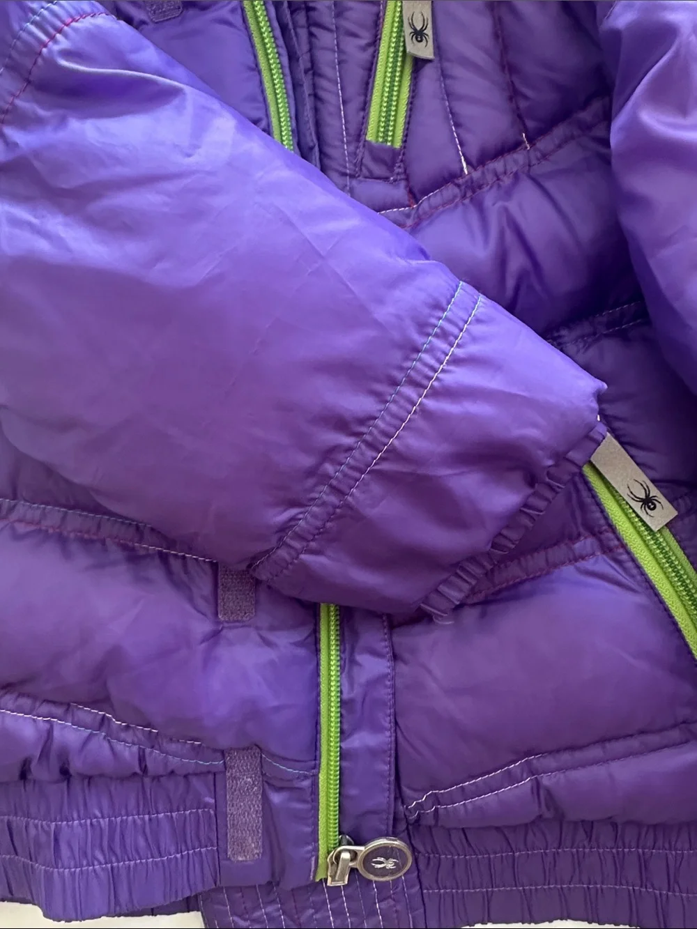 Spyder Purple Hooded Kids Puffer Jacket with White Lining